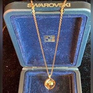 SWAROVSKI Cushion Cut Champagne Citrine Crystal Necklace Marked